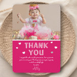Modern Kids Photo Birthday | Pink Thank You Card<br><div class="desc">Send an extra special thank you card to your guests, thanking them for attending your party and gratitude for their gifts. Featuring your favourite photo from your birthday/christening/baby shower/party with playful text that reads "THANK YOU" and "i enjoyed the cake and the presents too, but my favourite part was seeing...</div>