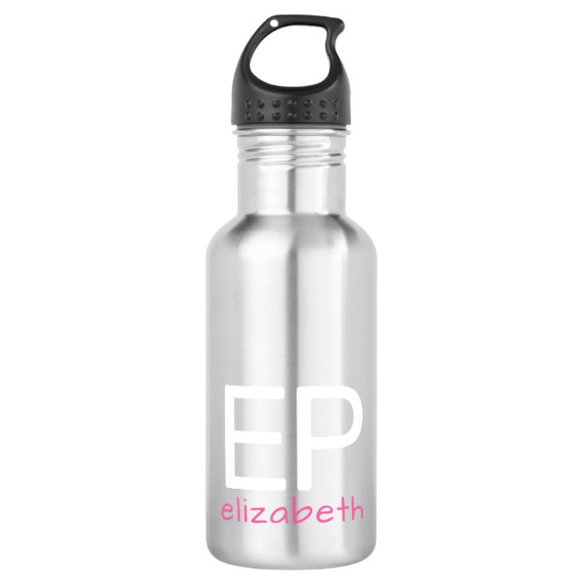 Modern Kids Pink Silver Personalized Small 532 Ml Water Bottle (Front)