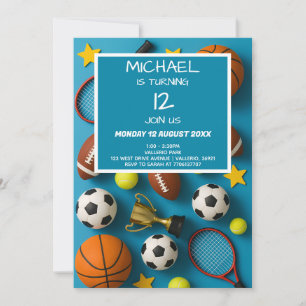 Modern Kids Sports Birthday Invitation