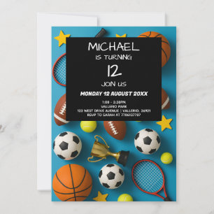 Modern Kids Sports Birthday Invitation