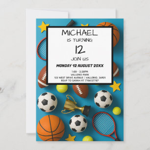 Modern Kids Sports Birthday Invitation