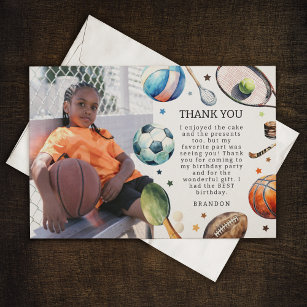 Modern Kids Sports Birthday Party Thank You Card