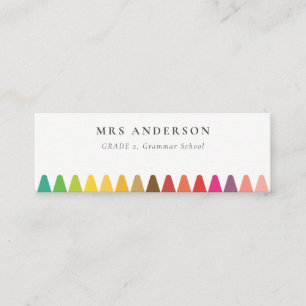 Modern Kids Teacher Colorful Rainbow Crayon Colors Mini Business Card
