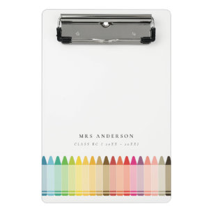 Modern Kids Teacher Colorful Rainbow Crayon Colors Mini Clipboard