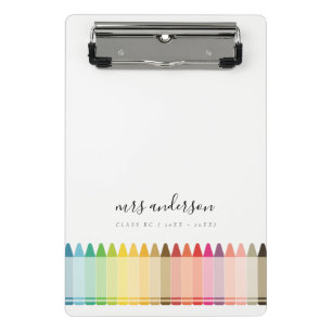 Modern Kids Teacher Colorful Rainbow Crayon Colors Mini Clipboard
