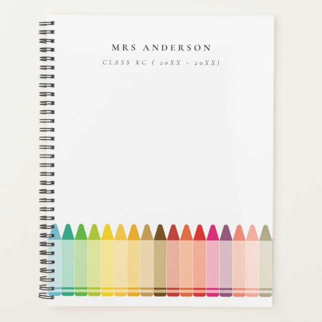 Modern Kids Teacher Colourful Rainbow Crayon Colou Planner (Front)