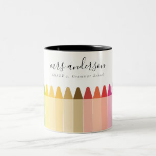 Modern Kids Teacher Colourful Rainbow Crayon Colou Two-Tone Coffee Mug