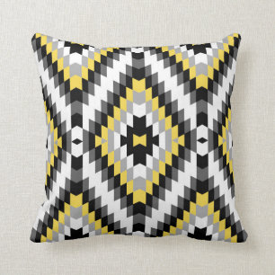 Modern Kilim Pattern Yellow Grey Throw Pillow