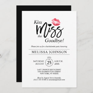 Modern Kiss Miss Goodbye Lips Bachelorette Party Invitation