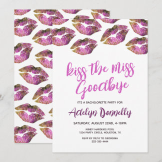 Modern Kiss The Miss Goodbye Bachelorette Invitation