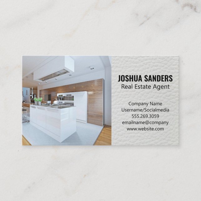 Modern Kitchen | Leather Background Business Card (Front)