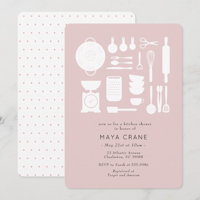 Modern Kitchen Shower Pink Bridal Shower Invitation (Front/Back)