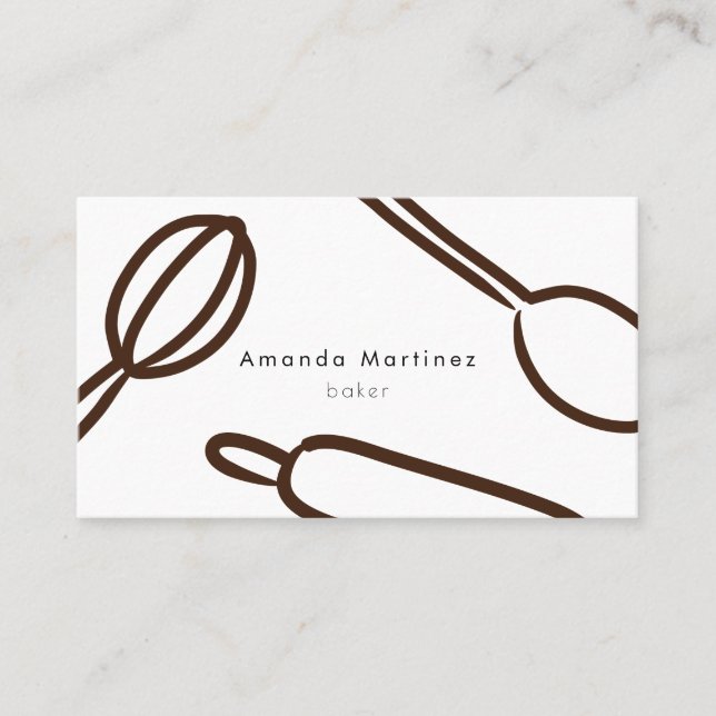 Modern Kitchen Utensils Black & White Baker Business Card (Front)