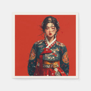 Modern Korean Woman in Hanbok Portrait  Napkin