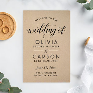 Modern Kraft and Black Script Wedding Programs