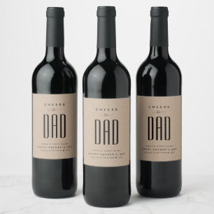 Modern Kraft & Black "Cheers to Dad" Father's Day Wine Label