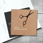 Modern Kraft Black Scissors Hair Stylist Square Business Card<br><div class="desc">Modern fully customizable business card template with PRINTED kraft paper and black background and scissors icon. Cool simple design,  perfect for beauty salon,  hair stylist,  hairdresser.</div>