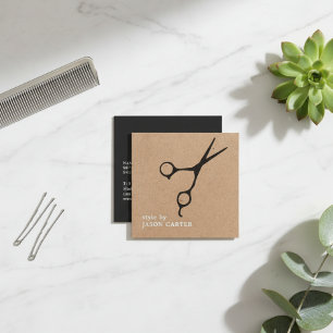 Modern Kraft Black Scissors Hair Stylist Square Business Card