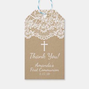 Modern Kraft Lace First Communion Gift Tag