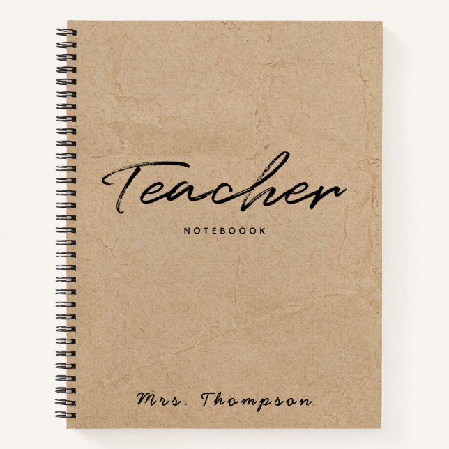 Modern Kraft Minimalist Script Teacher Gift Notebook (Front)