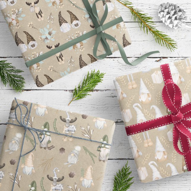 Modern Kraft Neutral Gnome Pattern Wrapping Paper Sheet (Creator Uploaded)