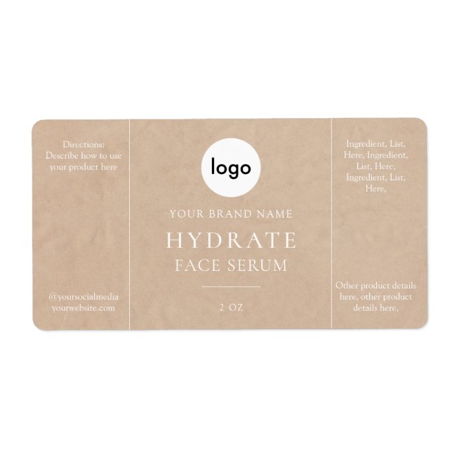 Modern Kraft Paper Minimalist Face Serum Label (Front)