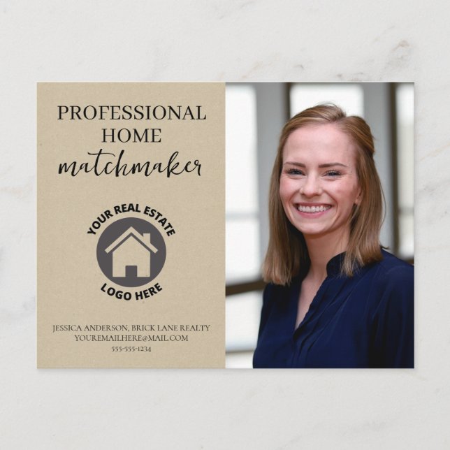 Modern Kraft Paper Real Estate Marketing Add Logo  Postcard (Front)