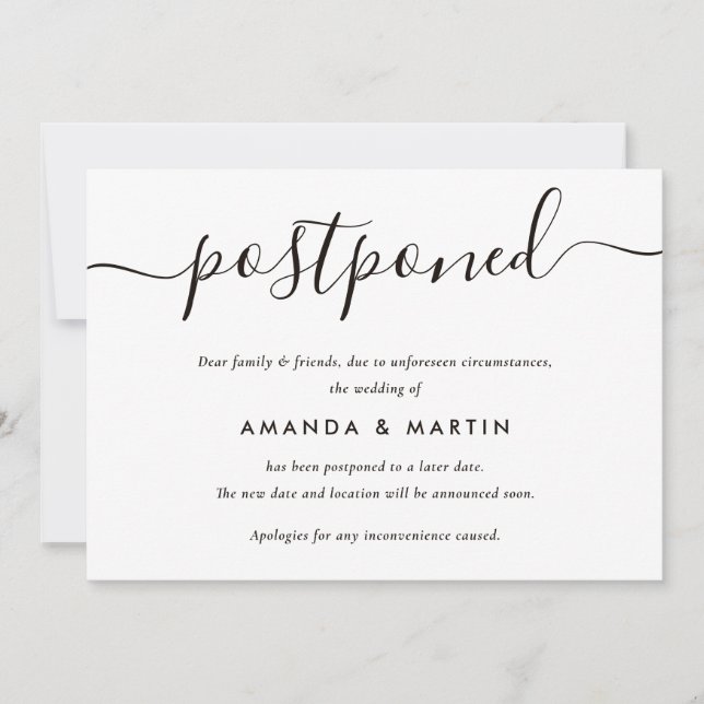 Modern Kraft Paper Wedding Postponement Announcement (Front)