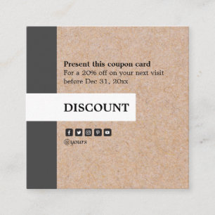 Modern Kraft Stripe Accent Square Promo Discount Business Card