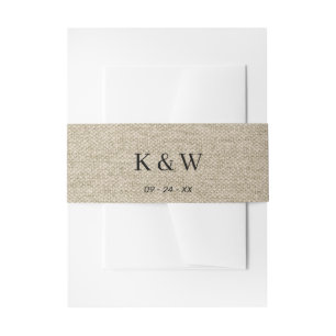 Modern Kraft Style Burlap Monogram Invitation  Belly Band