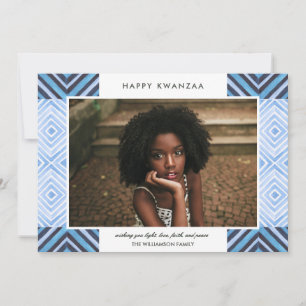 Modern Kwanzaa Watercolor Tiles   Blue   Photo Holiday Card
