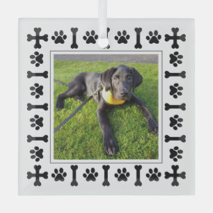 Modern Labrador Retriever Dogs & Love Paws  Glass Ornament
