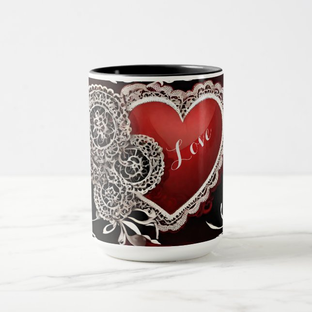 Modern Lace and Hearts love Mug (Center)