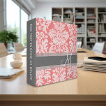 Modern Lace Damask Pattern - Coral and Gray Binder<br><div class="desc">Trendy and feminine floral damasks with popular colors. The damask has a whimsical chalkboard look.</div>