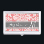 Modern Lace Damask Pattern - Coral and Grey Business Card Holder<br><div class="desc">Trendy and feminine floral damasks with popular colours. The damask has a whimsical chalkboard look.</div>