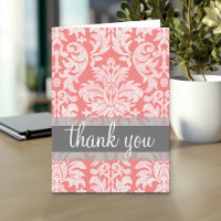 Modern Lace Damask Pattern - Coral and Grey