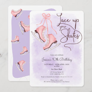 Modern lace up your skates ice skate birthday invitation