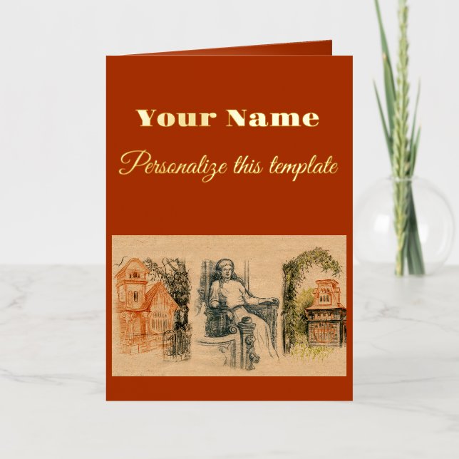modern ladies and houses foil greeting card (Front)