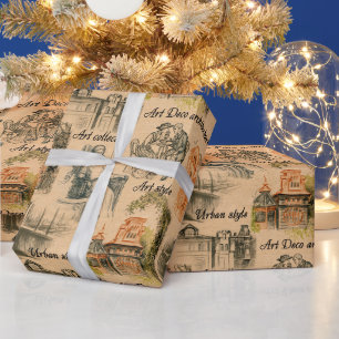 modern ladies and houses wrapping paper