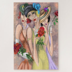 Modern Ladies with Roses Puzzle - Vintage Style   