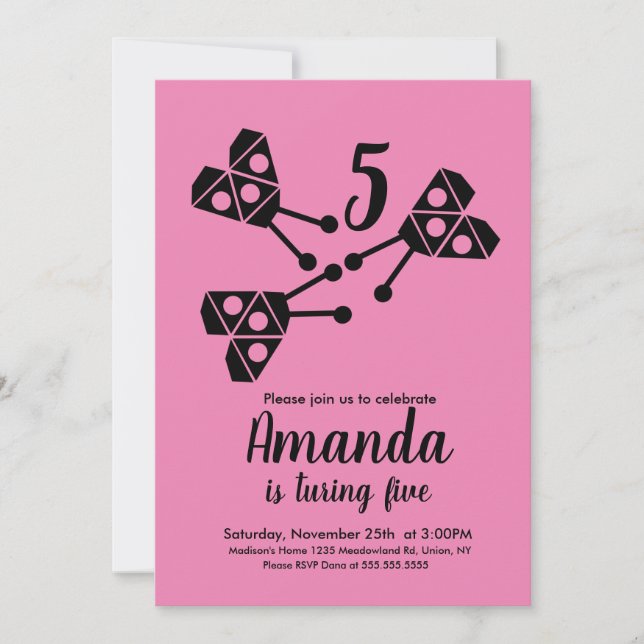 Modern Ladybug Bug Geometrical Birthday Pink Invitation (Front)