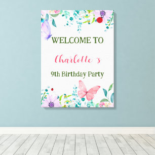 Modern Ladybug Butterfly colourful flower Birthday Canvas Print