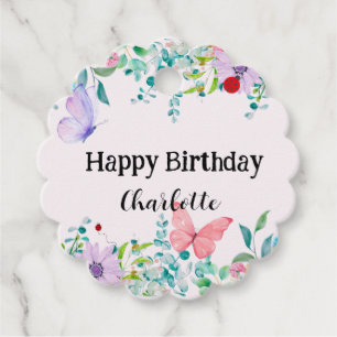 Modern Ladybug Butterfly colourful flower Birthday Favour Tags