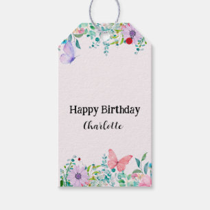 Modern Ladybug Butterfly colourful flower Birthday Gift Tags