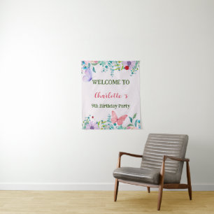Modern Ladybug Butterfly colourful flower Birthday Tapestry
