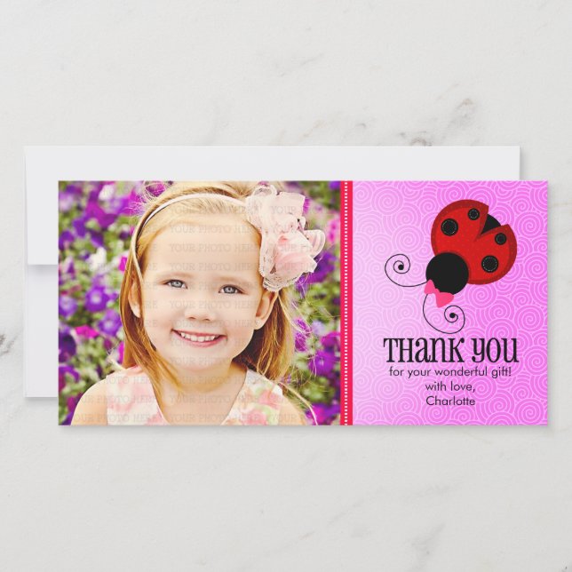Modern Ladybug Personalized Thank You Card (Front)