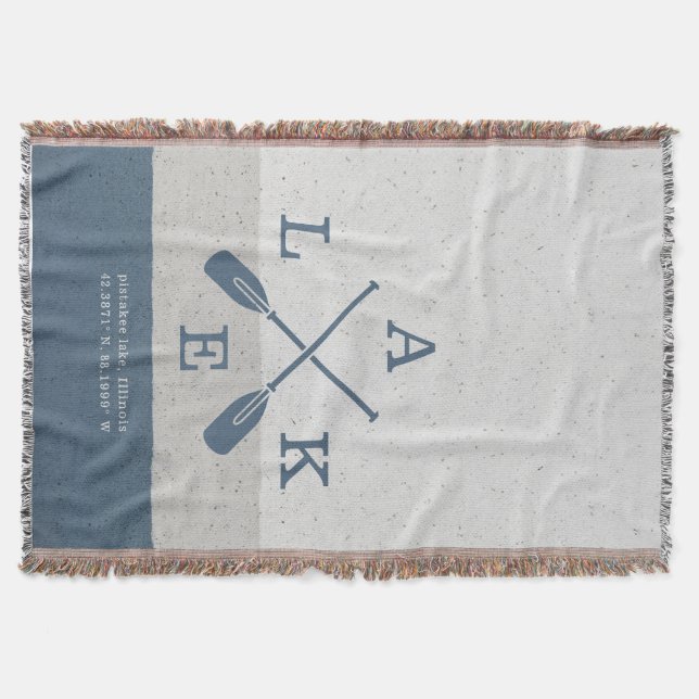 Modern Lake House Custom Coordinates Throw Blanket (Front)