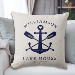 Modern Lake House Family Name Anchor Oars Paddles Throw Pillow<br><div class="desc">Modern Lake House Family Name Anchor Oars Paddles Throw Pillow</div>