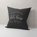 Modern Lake House Family Name Brush Script Grey Throw Pillow<br><div class="desc">Modern,  chic brush script reading LAKE HOUSE alongside your family name in a trendy typography driven design. Great custom home decor pillow for your home away from home. Both romantic and stylish,  our neutral charcoal grey pillow features a sweet canoe illustration between your location and the year established.</div>