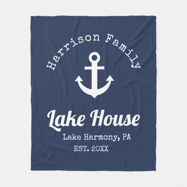 Modern Lake House Family Name  Fleece Blanket (Front)